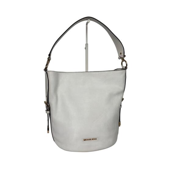 Michael Kors Brooke Bucket Bag Medium Handbag White Pebbled Leather Purse - Picture 1 of 16